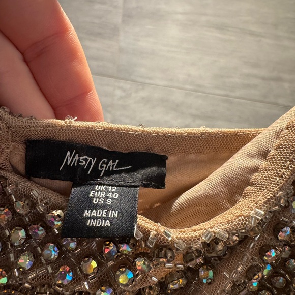 Nasty Gal Premium Glass Stone Encrusted Strappy Slip Dress sz 8 - Picture 9 of 9